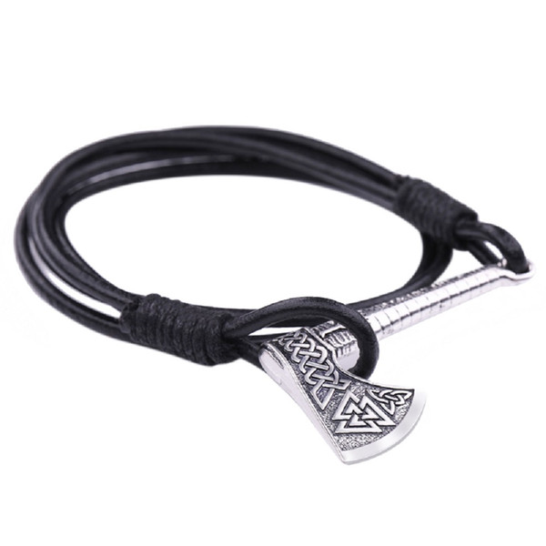 Lemegeton New Arrival Odins Symbol Axe Zinc Alloy Bracelet Lucky Knot Mixed Leather Designer Jewelry Love Bracelet For Amulet