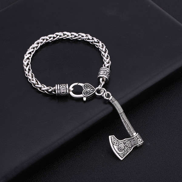 lemegeton Dropshipping Antique Silver Valknut Triquetra Pattern Axe Keyhain and Bracelet Vintage Women and Men Jewelry