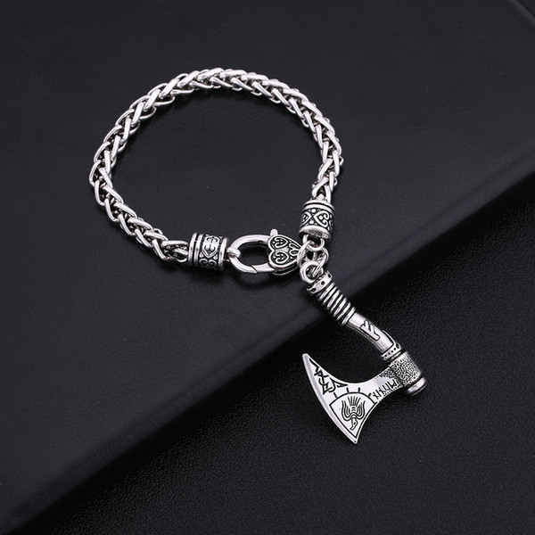 Vintage Ethnic Irish Knots Runes Axe Pendant Raven Pattern Bracelet Fashion Jewelry for Men and Wmen