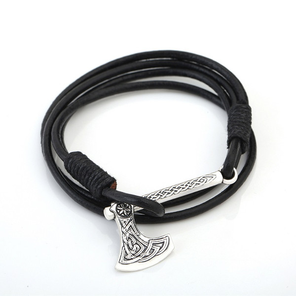 Lemegeton Kolovrat Compass Axe Wiccan Bracelet Lucky Irish Knot Mens Leather Bracelets Double Layer Luxury Jewelry