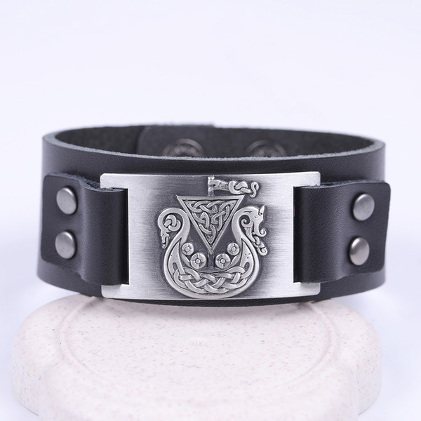 Lemegeton Hidden Dragon Amulet Irish Knot Symbol Bracelets Handmade Genuine Leather Luxury Bracelet Mens Designer Jewelry