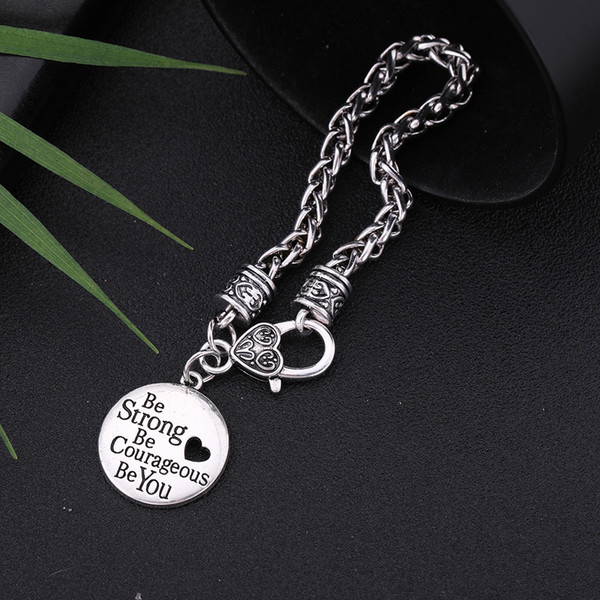 lemegeton Fishhook Wholesale Dropshipping Cheap Inspired Message Be Strong Be Courageous Be You Encouraged Pendant bracelet