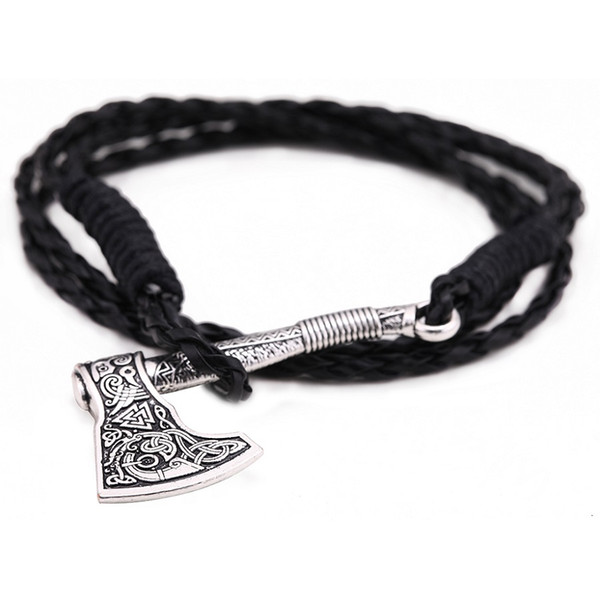 Legeton Drop Shipping Axe Shape Metal Pendant Bangles Multi-layer Leather Montre Bracelet Mens Lucky Bracelet For Talisman