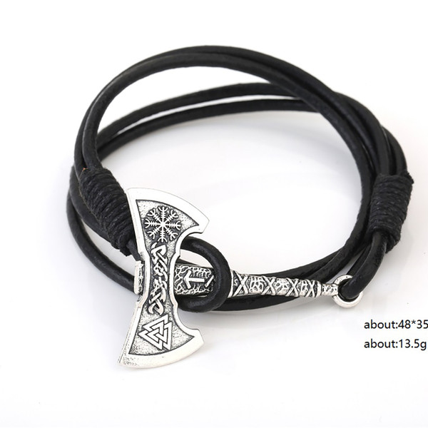 Lemegeton Drop Shipping Double-headed Axe Metal Pendant Bangles Odin Symbol Viking Style Designer Bracelet Mens Decorative Bracelets