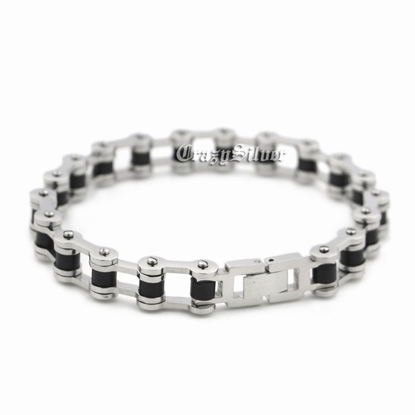 Black & Silver Color 316L Stainless Steel Motorbike Chain Mens Bracelet 5T010