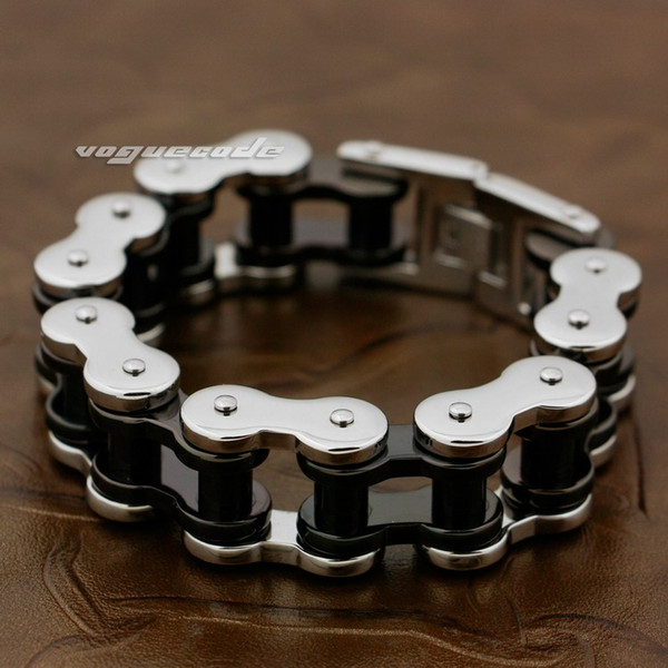 5 Length Motorbike Chain 2 Tone 316L Stainless Steel Mens Rocker Bracelet 5S006