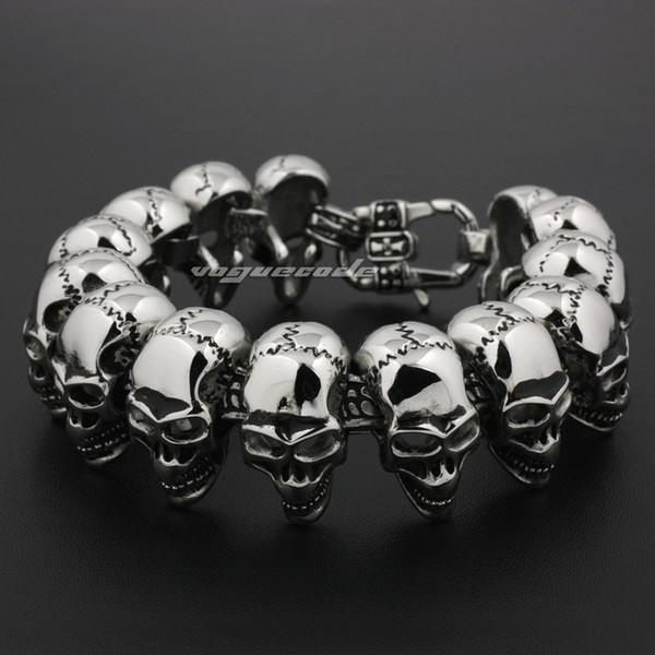 7 Length 316L Stainless Steel Mens Skulls Biker Rocker Punk Bracelet 5Q010