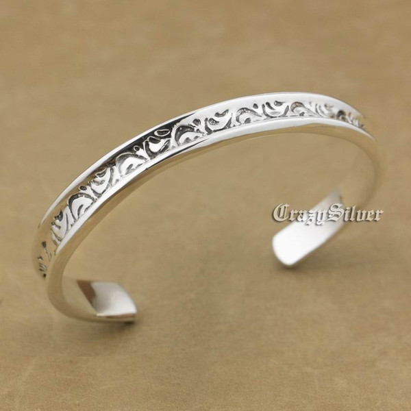 Solid 925 Sterling Silver Flower Fashion Charm Biker Rocker Punk Bracelet Bangle 9A017