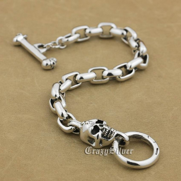 End to End 7 Lengths 925 Sterling Silver Handmade Skull Mens Biker Rocker Punk Bracelet 9N014