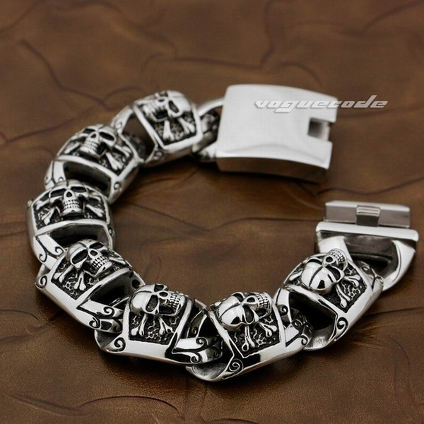 5 Length 316L Stainless Steel Pirate Skull Curb Link Mens Boys Biker Rock Punk Bracelet 5T002