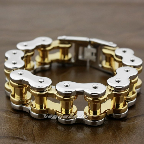 5 Lengths Motorbike Chain 2 Tone 316L Stainless Steel Mens Bracelet 5S005