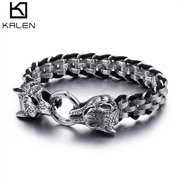 200MM Wolf Style Silver Black 316L Titanium Stainless Steel Bracelet For Men Factory Directly online KALEN