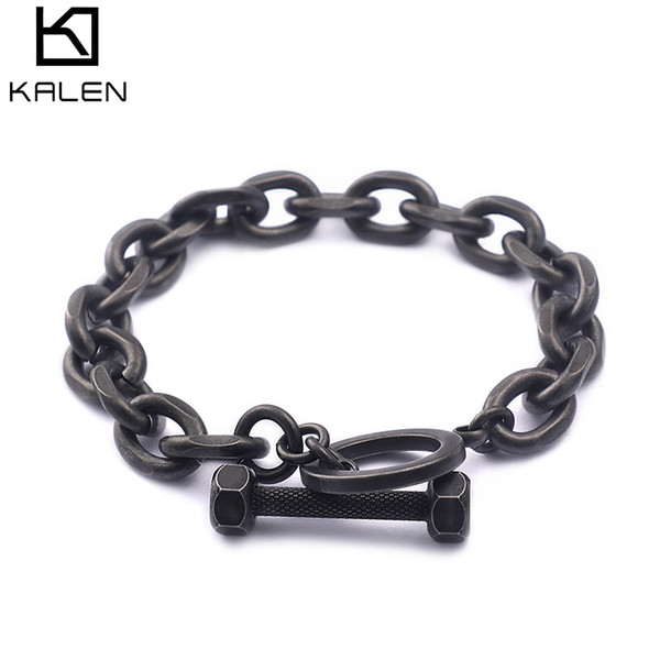 Punk Cool 316 L Black Titanium Stainless Steel Matte Bracelet For Men Hand Charm Jewelry KALEN