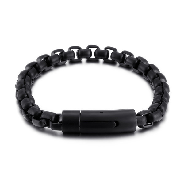 220*8mm Box Chain Bracelets For Men Black Color Stainless Steel Luxury Bracelets For Boy Male Wholesale Jewelry