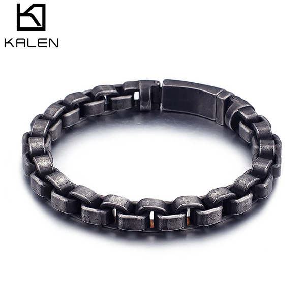 Men's Bracelets 220MM Gun Color Titanium Chain Bracelet Fashion Jewelry Male 316 L Stainless Steel KALEN