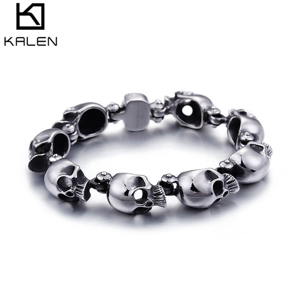 Bracelet & Bangle For Men 200MM Punk 316 Stainless Steel Skull Heads Charm Metal Biker Bracelets Jewelry Gothic Gifts