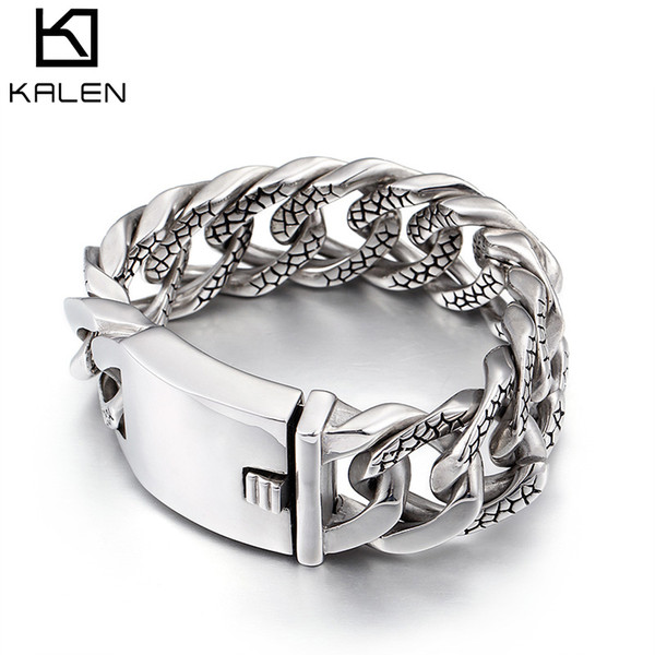 Bracelets For Men Wholesale 220MM Serpentine Punk 316L Stainless Steel Polished Charm Chain Bracelet Jewelry KALEN