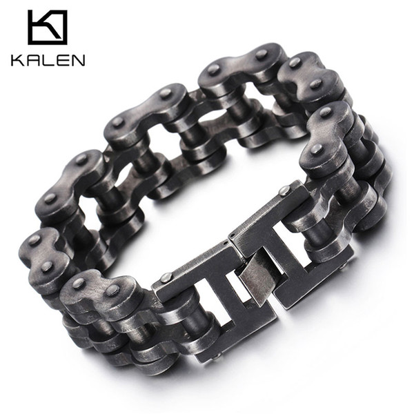 Bracelet 230MM 3 Size New Brushed Bike Chain Oxidized Dark Bicycle Chain Men Bracelet Fashion Male 316L Stainless Steel Hand Chain KALEN