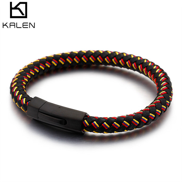 Bracelet For Men 225MM 4 Color Leather + Nylon Rope + Stainless Steel Colorful Gift To Lover KALEN