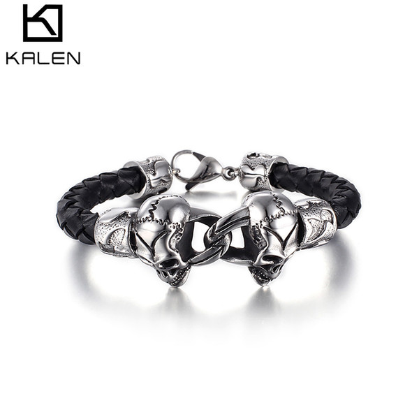 Men Bracelet 220 MM Leather Rope + 316L Stainless Steel Punk Bracelets Top Factory online Jewelry KALEN