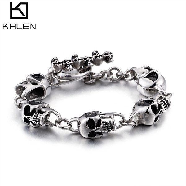 Bracelets For Men Wholesale 200MM 316L Stainless Steel Polished Skull Head Men's Chain Bracelet Jewelry KALEN