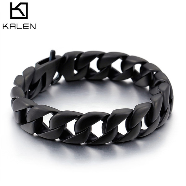 Men Bracelet Jewelry Wholesale 225MM Black Stainless Steel Titanium Link Chain Top Quality Normal Used Never Fade KALEN