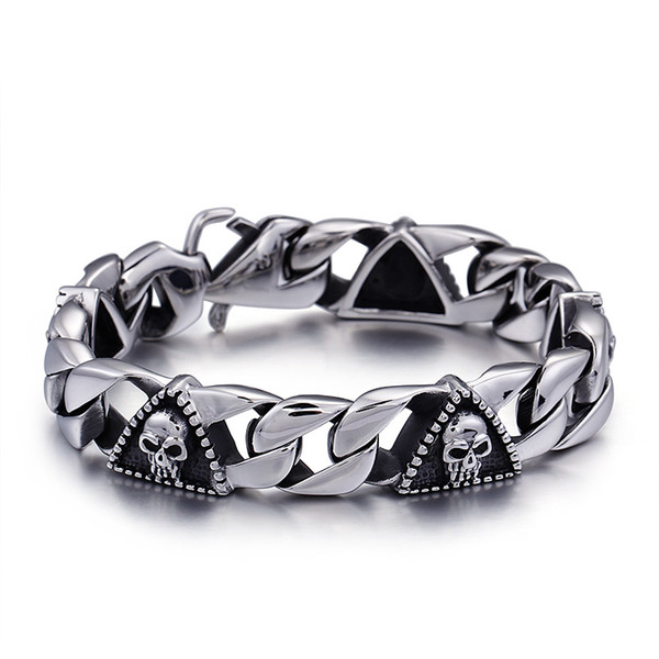 Bracelets For Men's Jewelry 235MM Fashion New Arrived Silver Polished Stainless Steel 316 Skull Punk Men