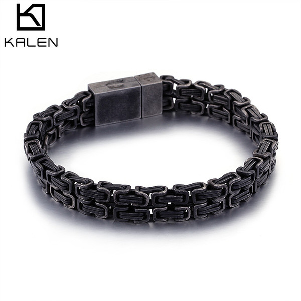 Men's Bracelets & Bangles 225 MM Drop-Shipping Black 316L Stainless Steel Charm Bracelet Jewelry for Man KALEN