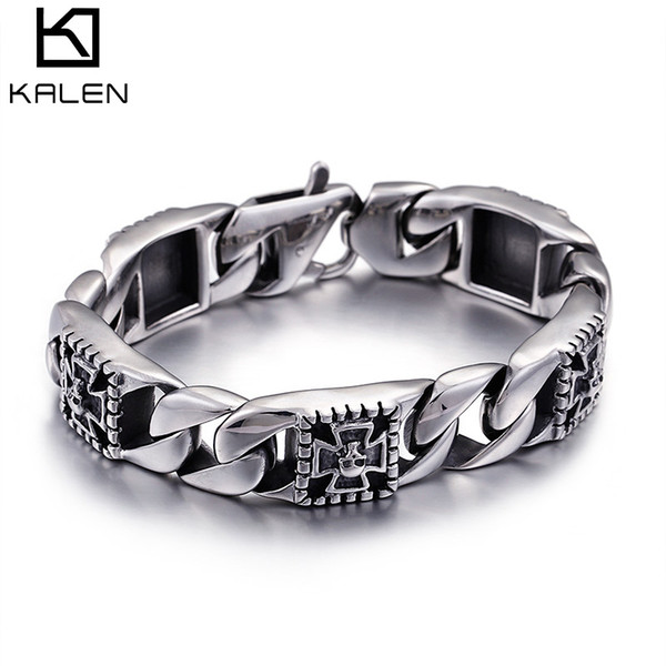 Bracelet Bracelets For Men 220MM Newest Silver Cross Skull Professional Stainless Steel Manufacturer Punk Jewelry KALEN