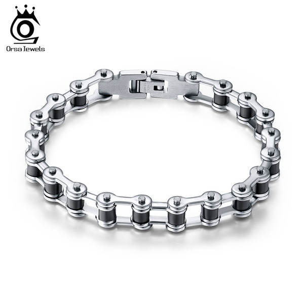 Top Quality Men's Motor Bike Chain Motorcycle Chain Bracelet Bangle 316L Stainless Steel Jewelry with Silicone GTB29