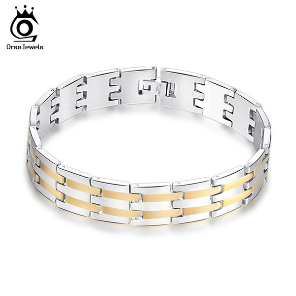 Orsa Jewelry Fashion Stainless Steel Wristband Bracelet with 3 Layers Gold-Color Men's Fashion GTB64