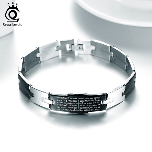 New Arrival Silver Metal Color High Quality Stainless Steel Gentle Bracelet Men Cross Printed Wholesale Jewelry GTB20