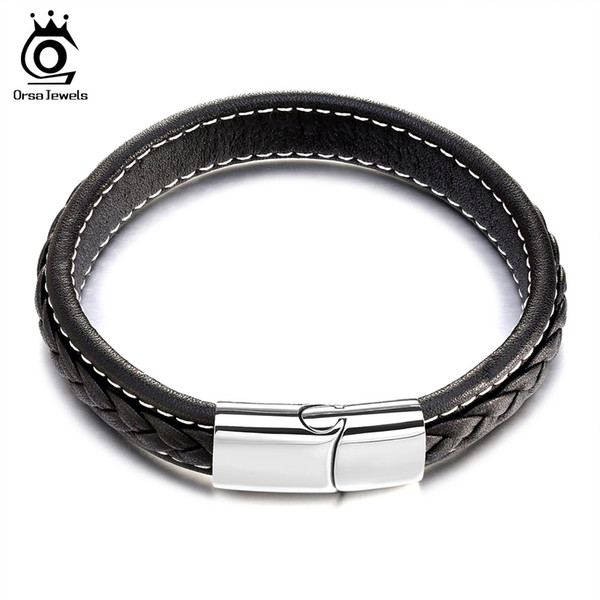 Unisex Chain Bracelet for Women Men Jewelry Handmade Braid Genuine Leather Bracelet 12mm Width Charm Jewelry GTB50