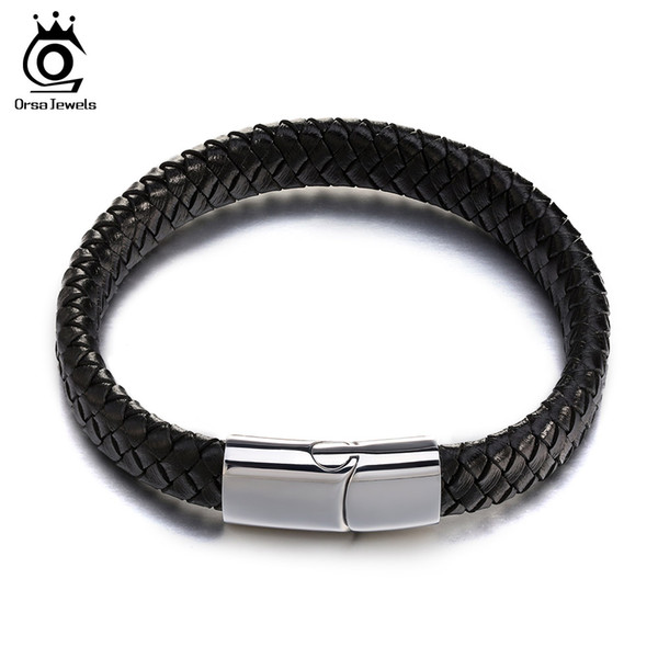 Handmade Wrap Genuine Real Leather Bracelet Unisex Stainless Steel Bracelet for Women Men Best Friends Gift GTB48