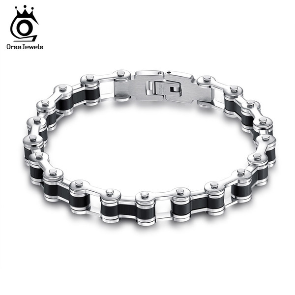 Orsa Jewelry Stylish Stainless Steel Bracelet Bicycle Chain Design With Silicone For Men Fashion Bracelet Wholesale GTB60