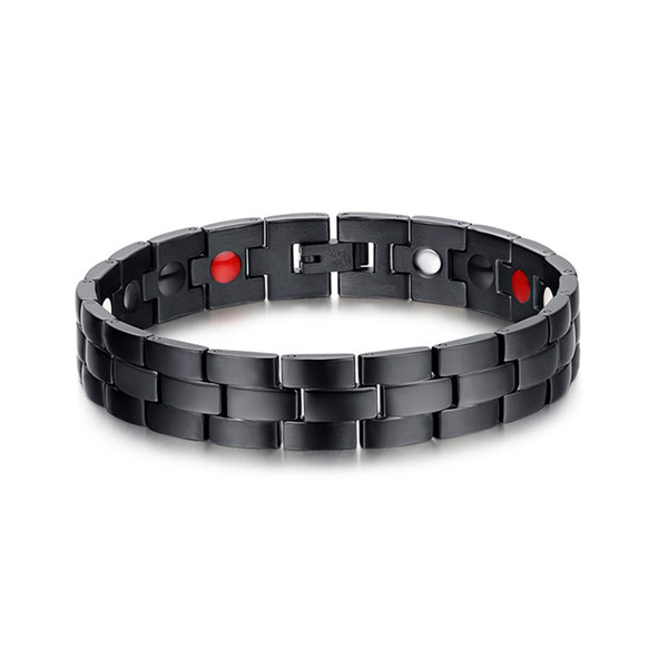 Orsa Jewelry Black Wristband Stainless Steel Health Care Negative Ion Germanium Far Infrared Magnets Bracelet for Men OTB141