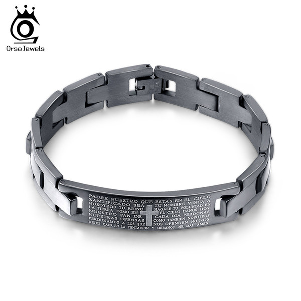 Fashion Men's Jewelry Black Plated Bangle Bracelets For Men Stainless Steel Hidden Safety Clasp Bracelet GTB27