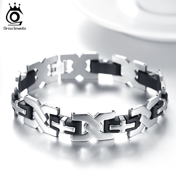 Metal Cross Inserted Silicone Design Gentle Charming Stainless Steel Men's Bracelet for Lovers 22 CM GTB11