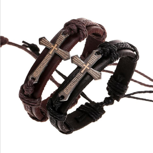 Mix Sales 2 Color Link Bracelets Fashion Cross With Letter Infinity Leather Bracelets For Men Jewelry Wholesale