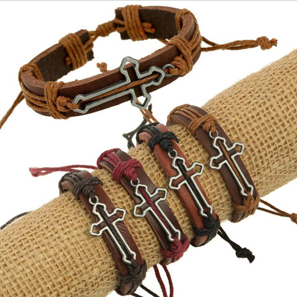 Mix Sales 4 Color Link Charms Bracelets Fashion Cross Pattern Infinity Leather Bracelets For Men Jewelry Wholesale