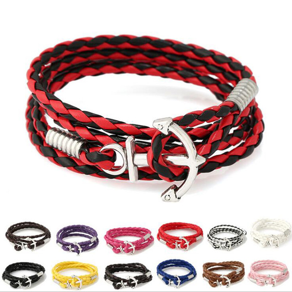 Mix Style Sale Link Bracelets Fashion Anchor Clasp PU Leather Infinity Bracelets For Men DIY Handmade Jewelry