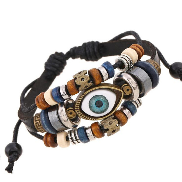 Mix Color Sale Link Bracelets Fashion Infinity Multilayer Eye Pattern Handmade Beaded Leather Bracelets For Men Jewelry