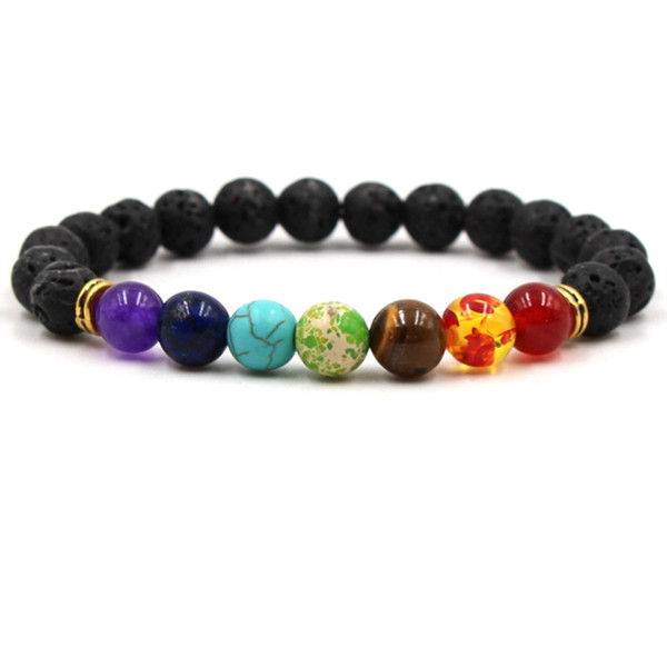 7 Chakra Bracelet Men Black Lava Healing Balance Beads Reiki Chakra Buddha Prayer Natural Stone Yoga Bracelet Women Jewelry Wholesale Price