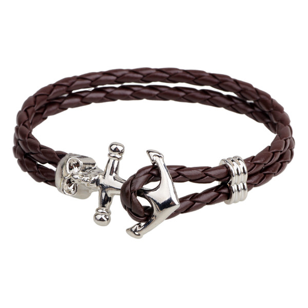 Europe and the United States jewelry original design retro jewelry Navy wind skull bracelet anchor bracelet leather woven bracelet