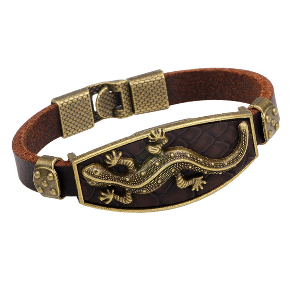 Europe and the United States fashion men leather bracelet zinc alloy gecko bracelet personalized metal buckle scalp bracelet wholesale