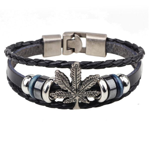 Fashion Design Men's Bracelet Black Bracelet New Alloy Buckle Maple Leaf Snake Leather Bracelet With Jewelry Wholesale