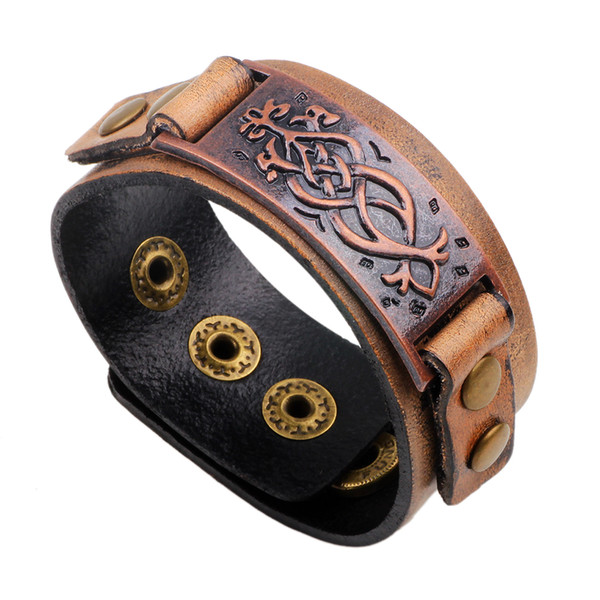 Fashion New Leather Bracelet Europe And America Retro Men's Bracelet Red Ancient Bronze Buckle Bracelet Jewelry Wholesale