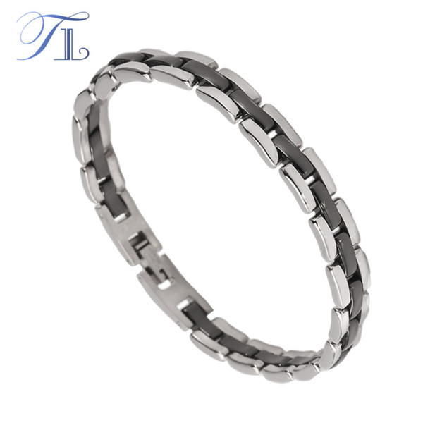 TL New Fashion Stainless Steel Bangle Bracelets Black Ceramic Setting Connected Hologram Men Bracelets Healing Energy Jewelry