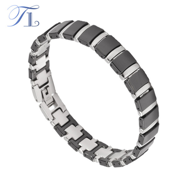 TL Stainless Steel Bangle Bracelets Black Ceramic Health Bracelets Energy Element Bangle Solid Gold & Silver Plated Men Jewelry