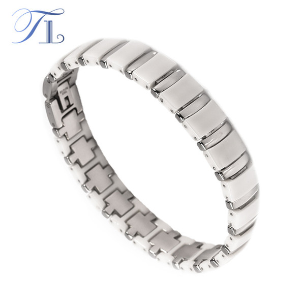 TL Stainless Steel Bangles Bracelets White Ceramic Health Bracelets Healing Energy Bangles Solid Gold Silver Color Mens Jewelry